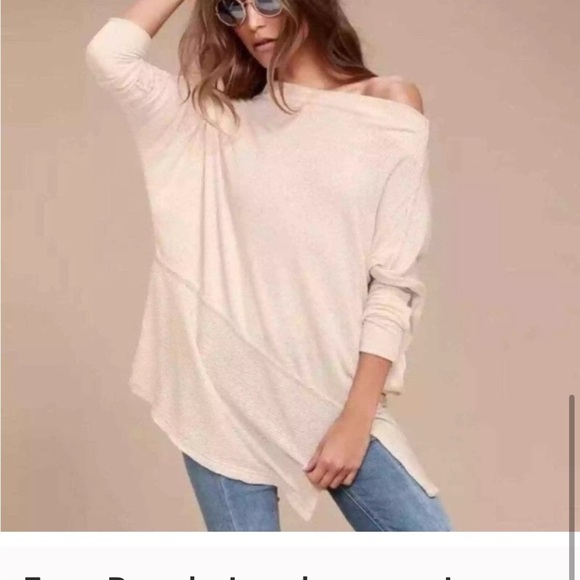 We The Free Londontown Thermal Moonstone Beige Off-the-Shoulder Sweater - Picture 1 of 7